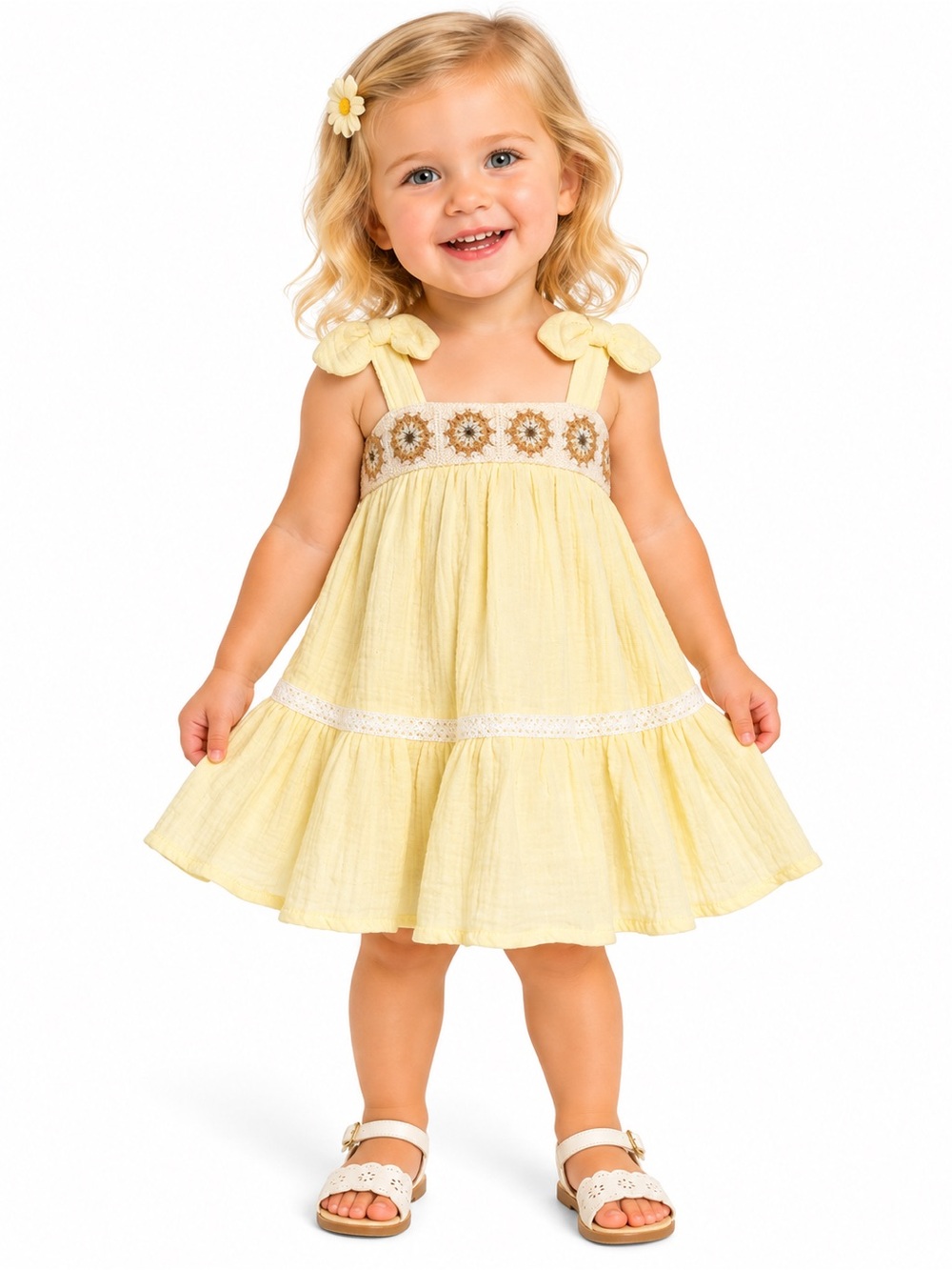Rachel Zoe Baby Butter Yellow Crochet Trim Cotton Dress | NWT Size 12M